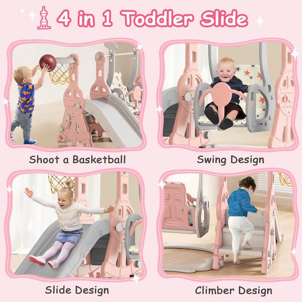 SEEUTEK Aarav 5 ft. Pink 4 in 1 Toddler Slide and Swing Set Kid Slide Indoor Outdoor Slide Toddler Playset Toddler Playground BZ 1461 The Home Depot