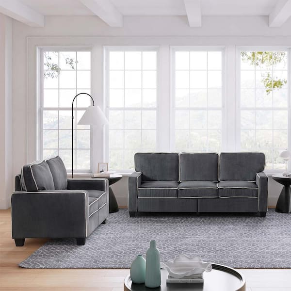 JAYDEN CREATION Lana 2 Piece Storage Space Polyester Living Room Set-GREY