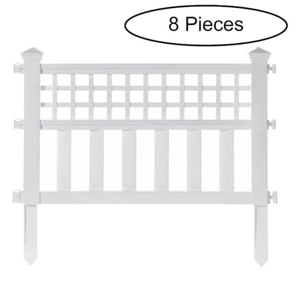 Garden Gate Patio Picket Fence Flower Bed Border White Vinyl Edging, (Set Of 8)