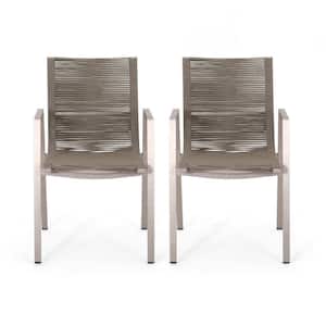 Deloris Silver Aluminum Outdoor Dining Chair in Taupe (2-Pack)