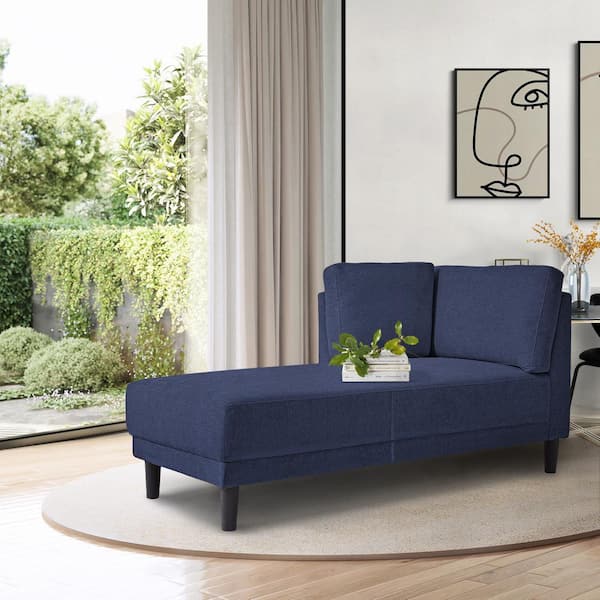 65 in. Navy Blue Solid Polyester Twin Size Chaise Lounge Sofa Bed