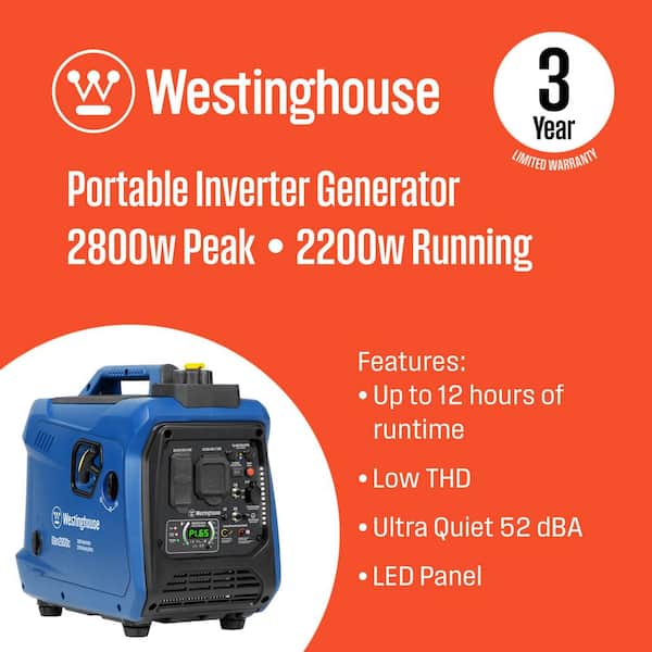 2,800-Watt Gas Powered Portable Inverter Generator with Recoil Start, LED Data Center, Quiet Technology