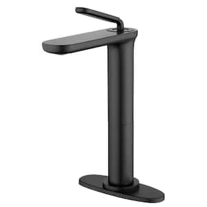 Single-Handle Single-Hole Bathroom Vessel Sink Faucet with Deckplate Included and Spot Resistant in Matte Black