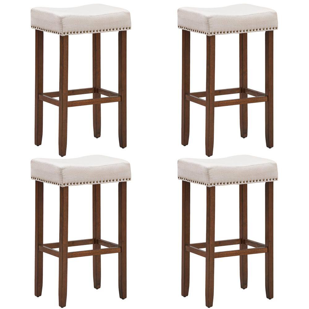 Costway 29 in. Beige Backless Nailhead Saddle Bar Stools Height with