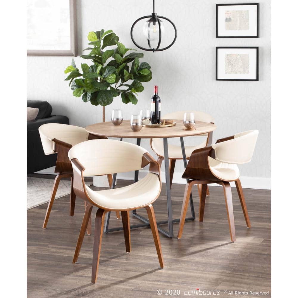 Symphony Walnut and Cream Faux Leather Mid-Century Side Chair