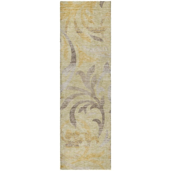 Dream Shag Premium Machine Washable Abstract ADS764 Gold 2 ft. x 7 ft. Runner Rug