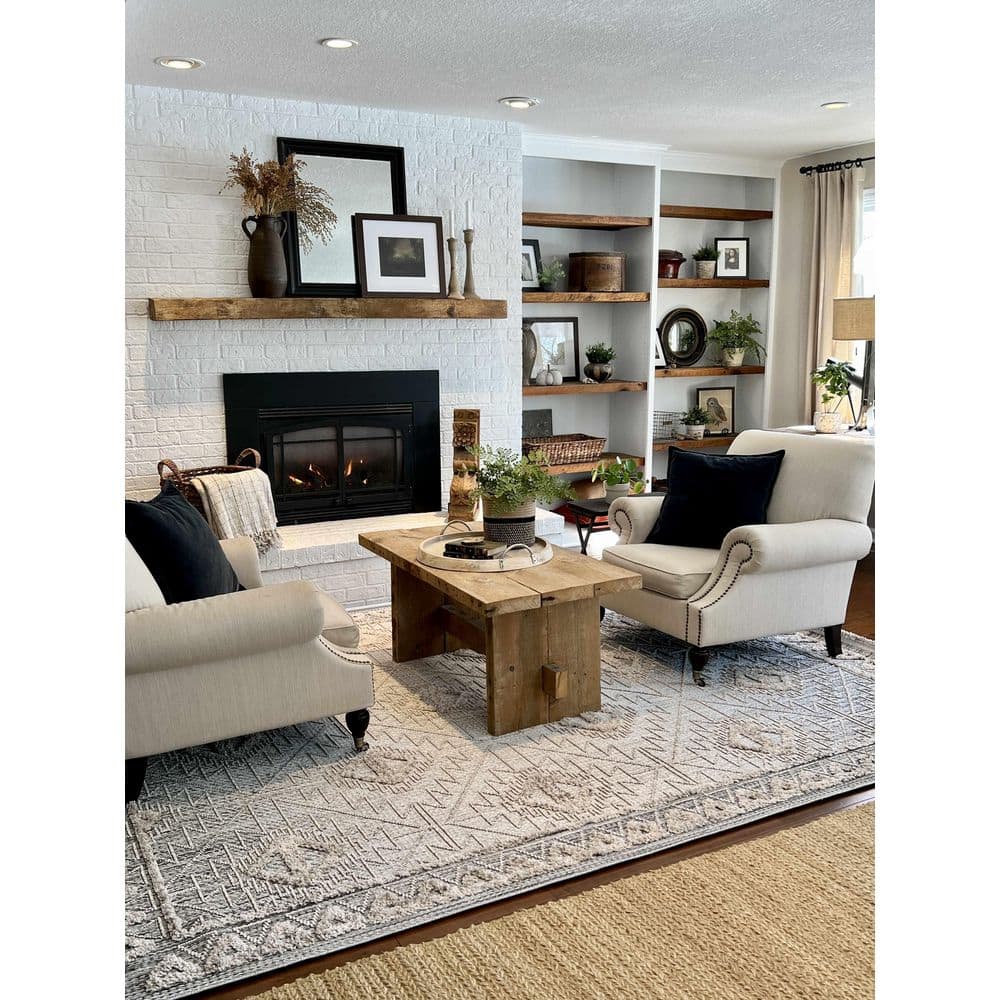 Agoo Charcoal and Cream High-Low Pile Runner Rug