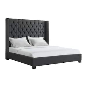 Arden Gray Wood Frame King Platform Bed with Tufted Headboard