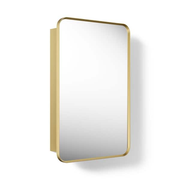 Verdera 22 in. W x 34 in. H Rectangular Framed Moderne Brushed Gold Recessed/Surface Mount Medicine Cabinet with Mirror