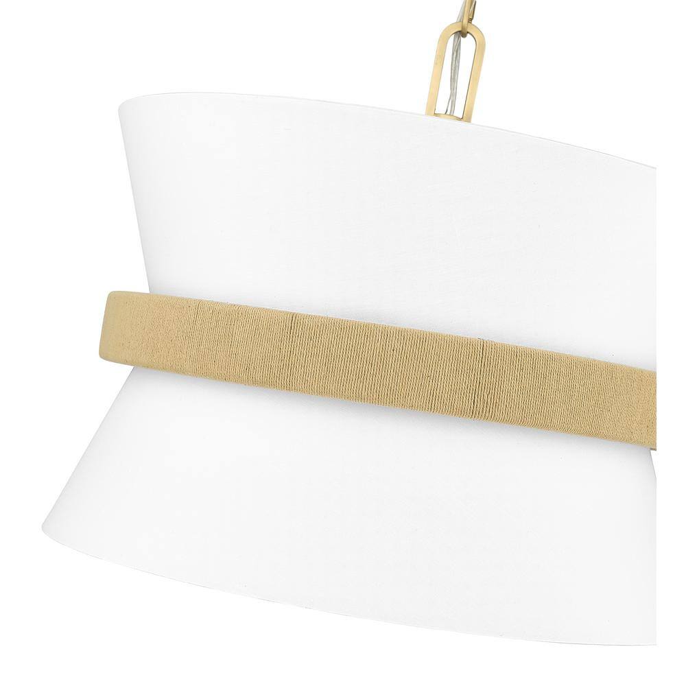 Vintage Brass Hourglass Pendant Light with White Drum Shade