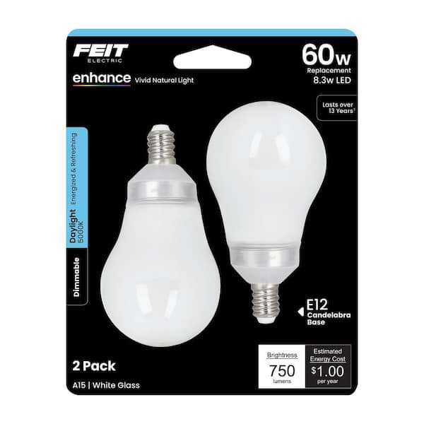 Feit Electric 60-Watt Equivalent A15 Candelabra Dimmable CEC Title