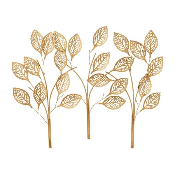 Litton Lane 36 in. x 29 in. Metal Gold Leaf Wall Decor