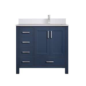 Jacques 36 in. W x 22 in. D Right Offset Navy Blue Bath Vanity, Cultured Marble Top, and Faucet Set