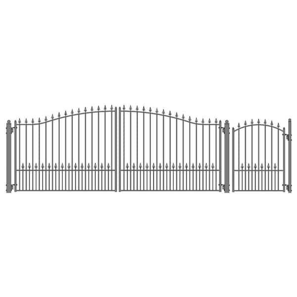 ALEKO Munich Style 18 ft. x 6 ft. with Pedestrian Gate Black Steel Swing Dual Driveway Fence Gate