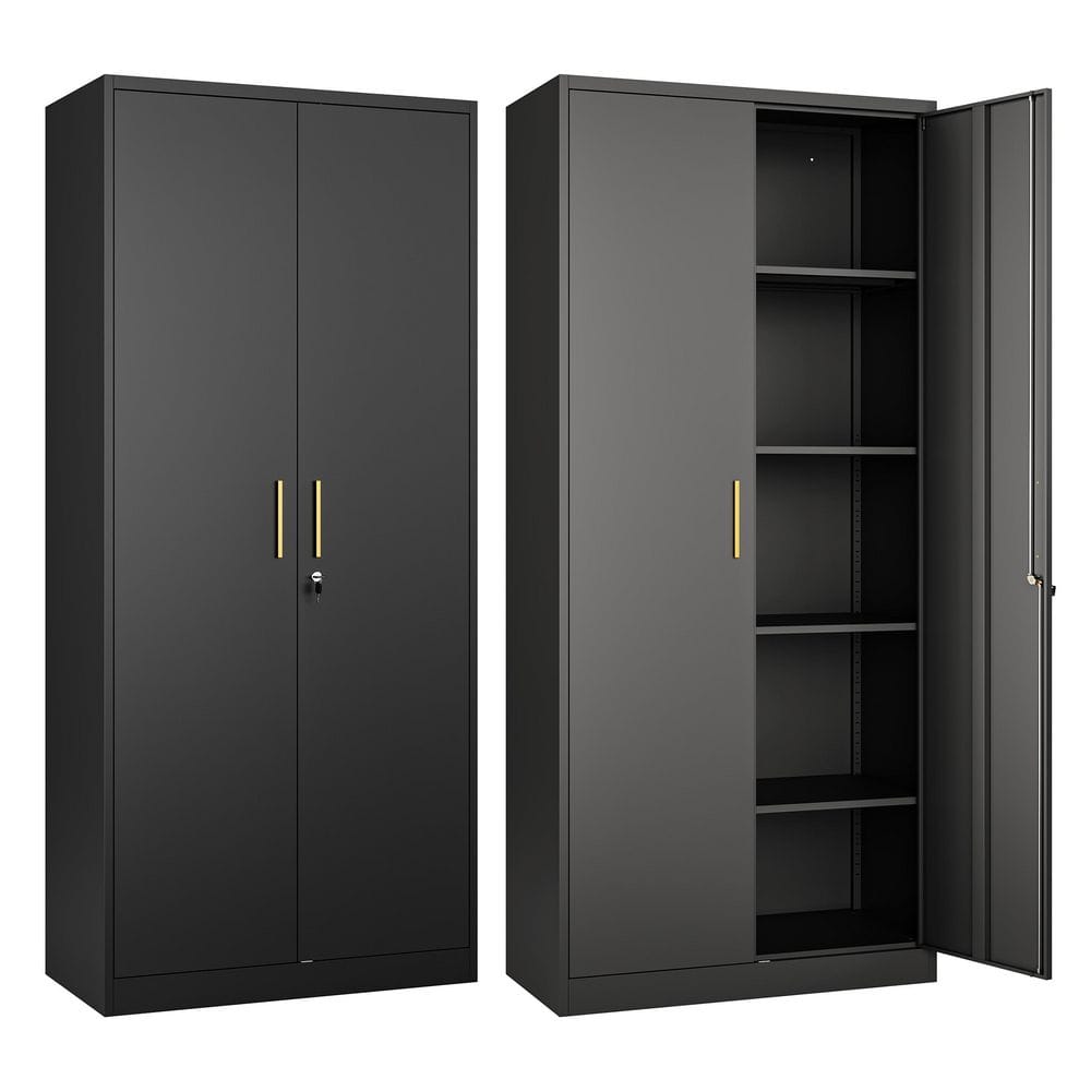 31.5 in. W x 71 in. H x 15.8 in. D Adjustable 4 Shelves Steel Garage Freestanding Cabinet with 2 Lockable Doors in Black price history on PriceWatchPro