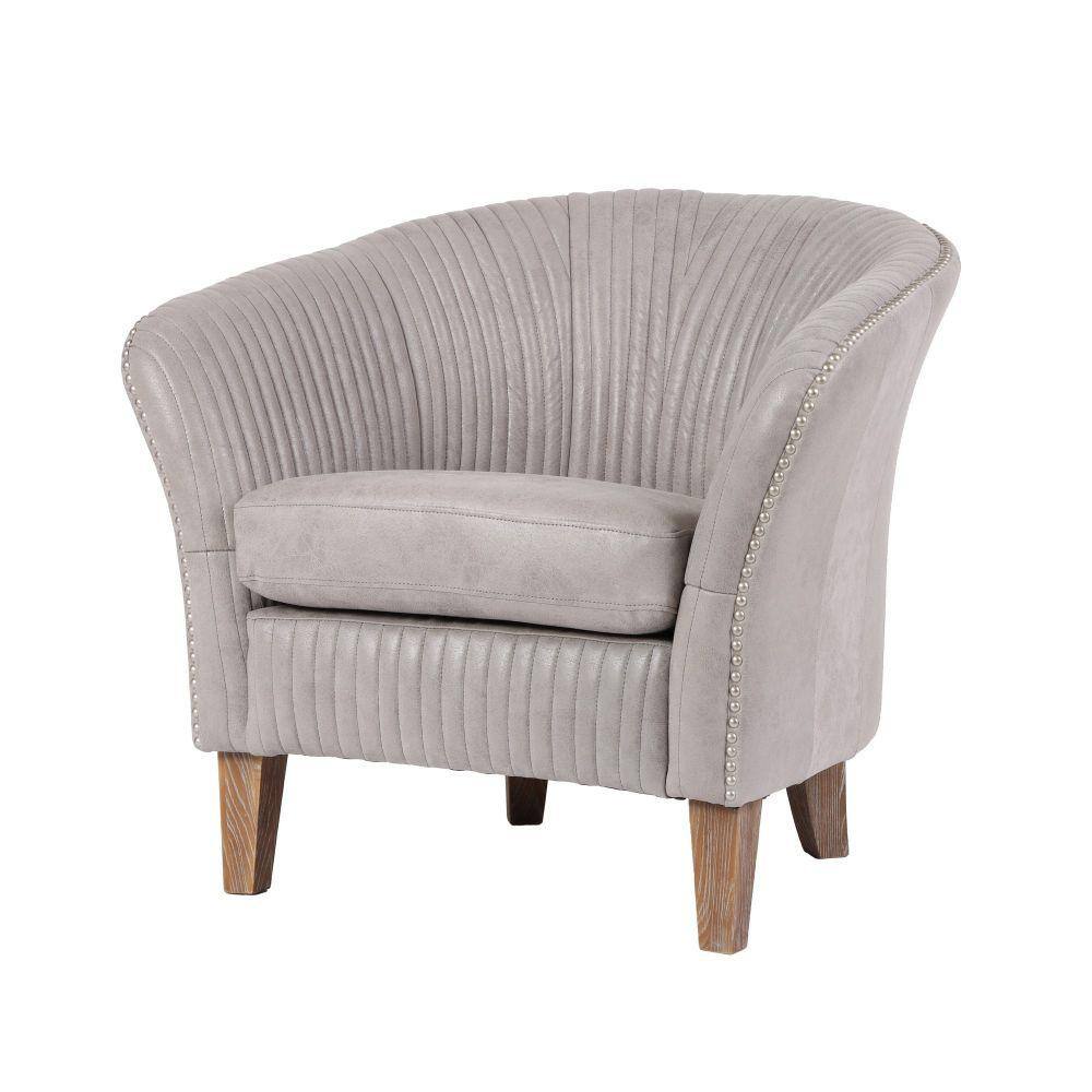 Benjara Gray And Brown Polyester Accent Chair With Channel Tufting