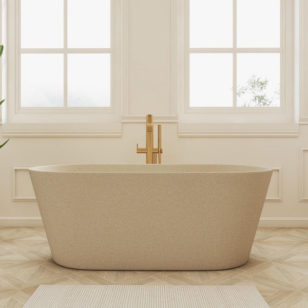 59 in. x 29 in. Freestanding Soaking Bathtub with Center Drain in Light Brown