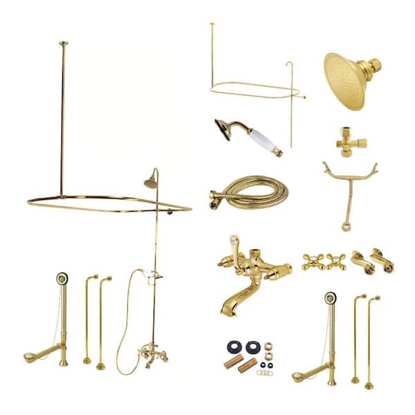 Vintage Combo Set 3-Handle Claw Foot Tub Faucet with Shower Set in Polished Brass