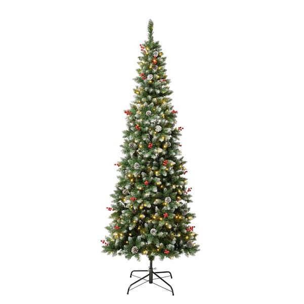 National Tree Company, 7.5 ft. Pre-lit Artificial Cullen Slim Hinged Tree with Berries and Pinecones