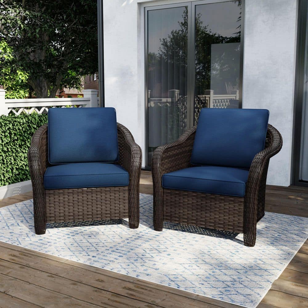 Dark Brown Wicker Outdoor Lounge Chair with Blue Cushions (2-Pack) price history on PriceWatchPro