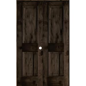 48 in. x 80 in. Rustic Knotty Alder 2-Panel Left-Handed Black Stain Wood Double Prehung Interior Door with Square-Top
