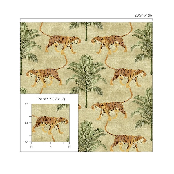 Tiger and Tree Hemp Vinyl Peel and Stick Wallpaper Roll (Covers 30.75 sq. ft.)