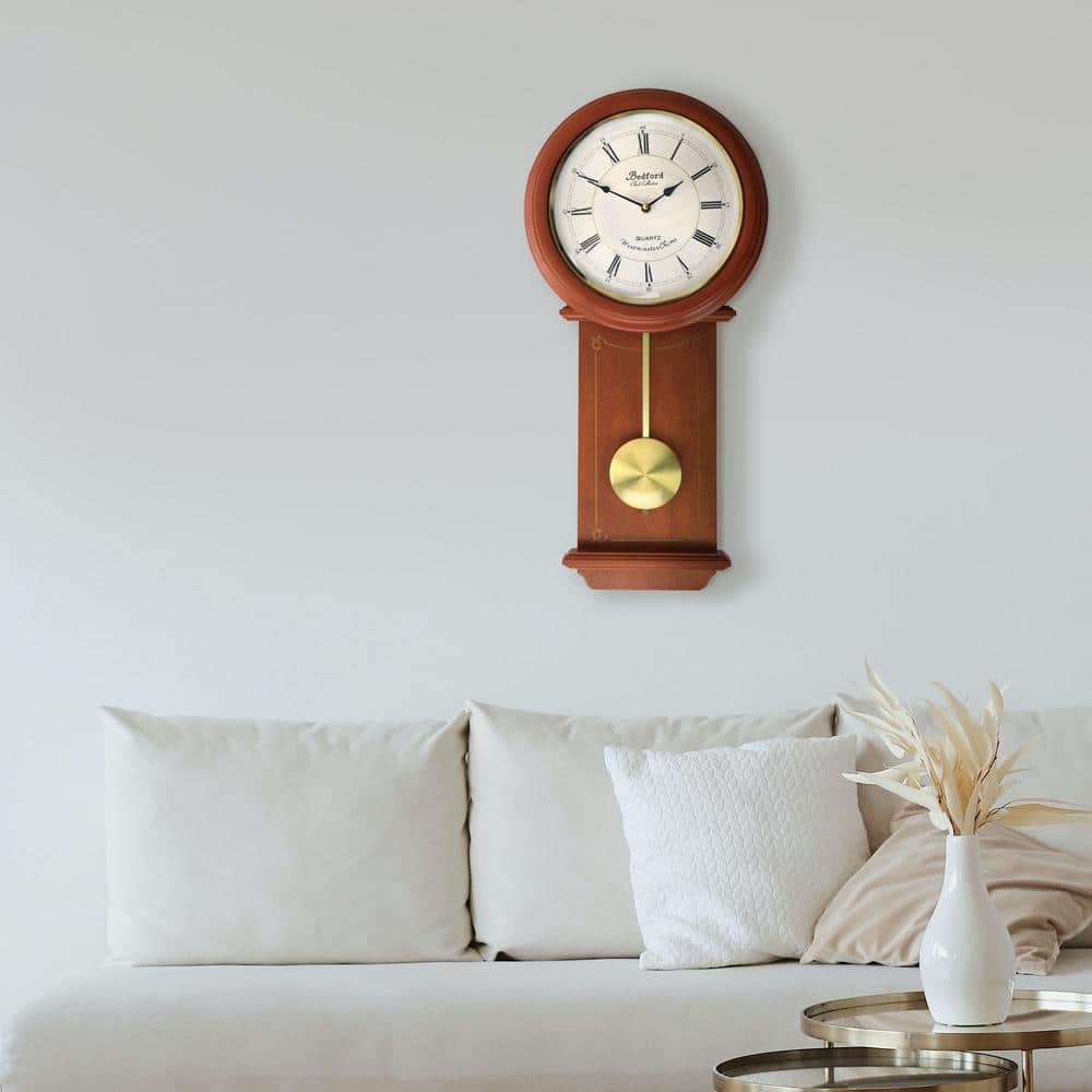 Olivia 24.5" Cherry Wood Round Pendulum Wall Clock