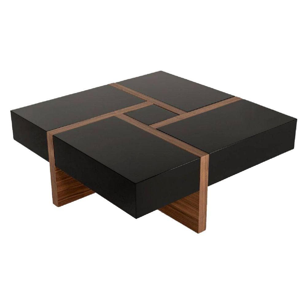 Square Top Wooden Coffee Table with 4 Drawer Storage Brown and Black