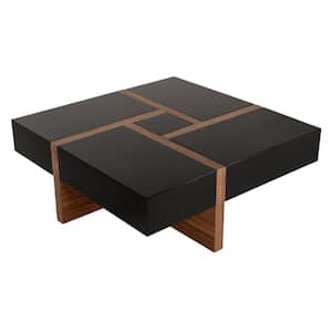 39 in. Black and Brown Square Wood Top Coffee Table