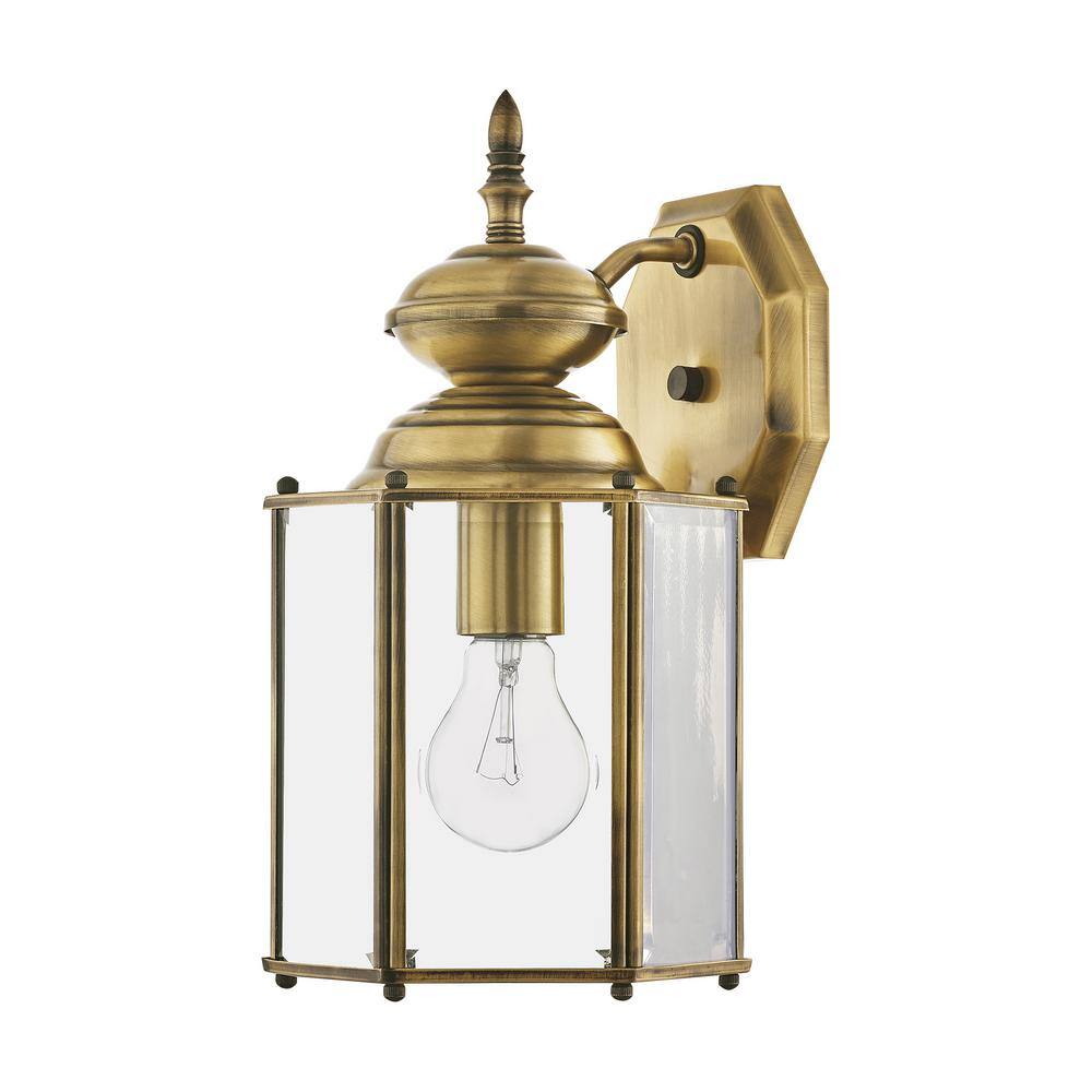 Antique Brass Outdoor Wall Lantern with Clear Beveled Glass