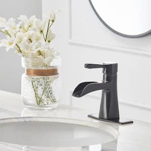 Waterfall Single Hole Single-Handle Low-Arc Bathroom Sink Faucet With Pop-up Drain Assembly In Oil Rubbed Bronze