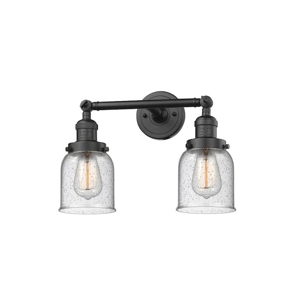 Innovations Bell 16 in. 2-Light Oil Rubbed Bronze Vanity Light with Seedy Glass Shade