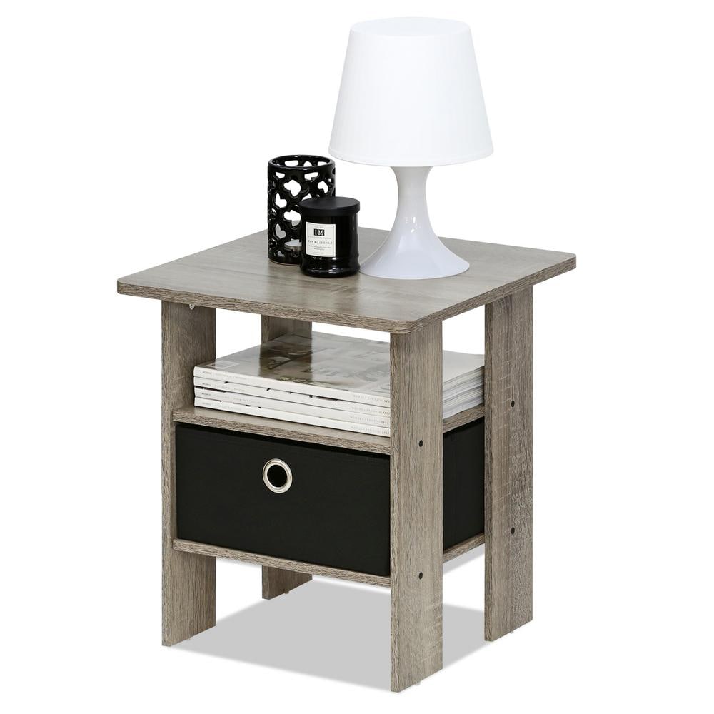 French Oak Grey and Black Engineered Wood End Table with Storage
