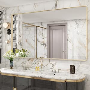 60 in. W x 36 in. H Rectangular Aluminum Alloy Framed and Tempered Glass Wall Bathroom Vanity Mirror in Brushed Gold