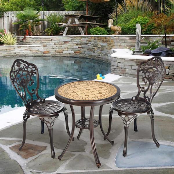 3-Piece Cast Aluminum Patio Outdoor Bistro Set