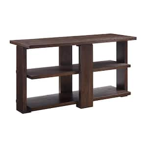 52 in. Brown Rectangle Wooden Console Table with 2 Open Display Shelves