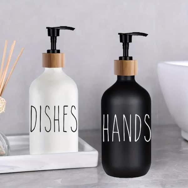 2Pcs Kitchen Sink Dish Soap Dispenser Set Black Refillable Hands