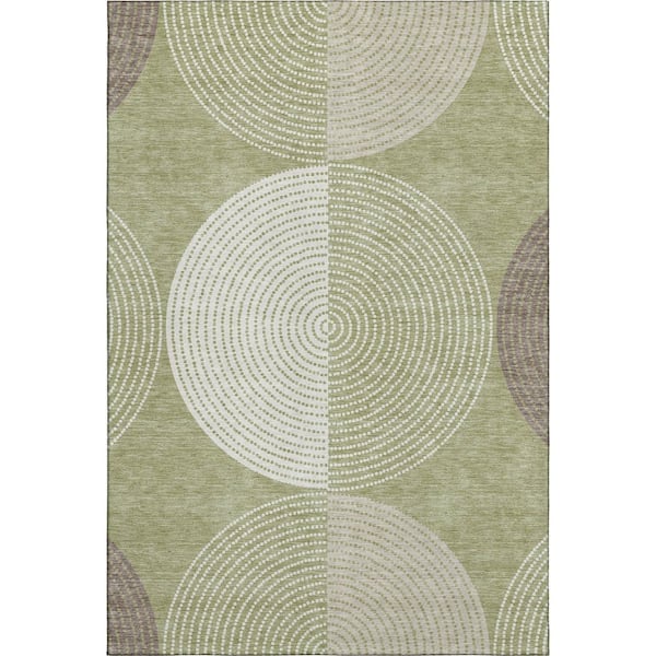 Mayfield Premium Machine Washable Abstract AMF2281 Aloe 3 ft. x 5 ft. Area Rug