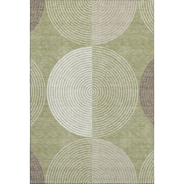Mayfield Premium Machine Washable Abstract AMF2281 Aloe 5 ft. x 7 ft. 6 in. Area Rug