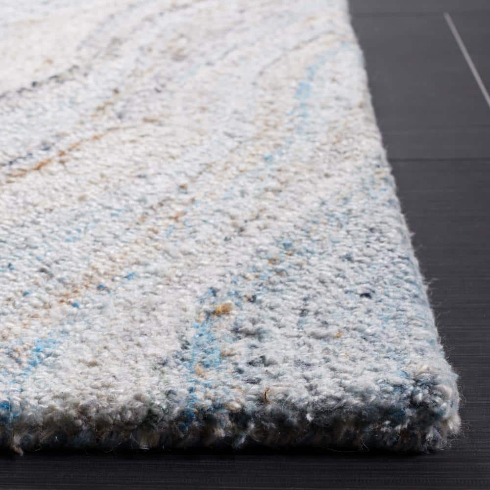 Handmade Beige and Blue Abstract Wool Area Rug, 3' x 5'