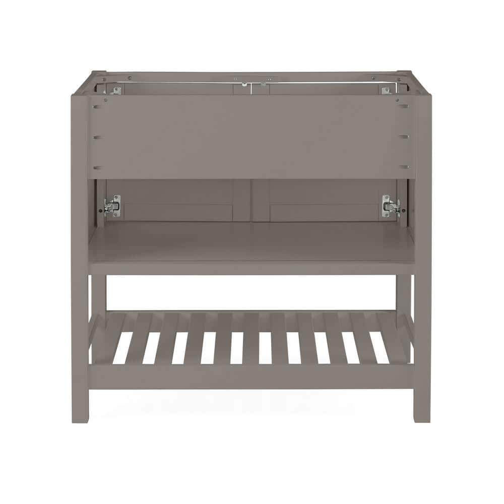Gray Pine Freestanding Vanity Cabinet with Open Shelf