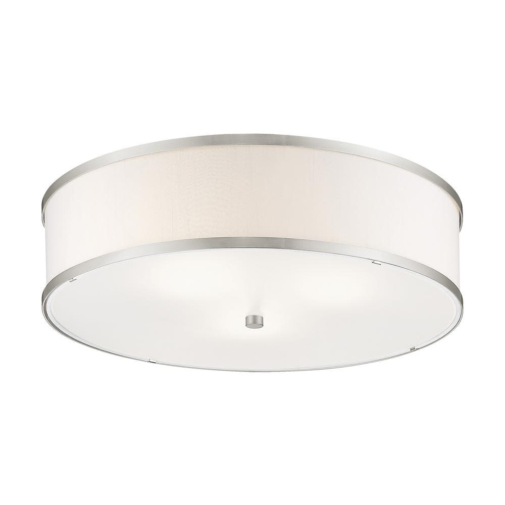 Park Ridge Brushed Nickel 3-Light Semi-Flush Mount with Off-White Shade
