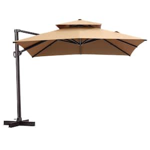 Double top 10 ft. x 10 ft. Outdoor Rectangular Heavy-Duty 360-Degree Rotation Cantilever Patio Umbrella in Tan