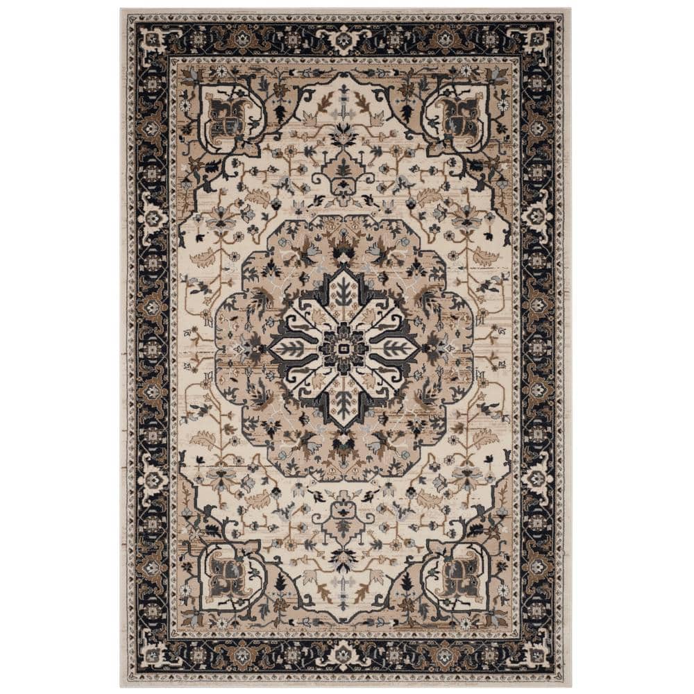 Lyndhurst Cream and Navy 6' x 9' Synthetic Area Rug