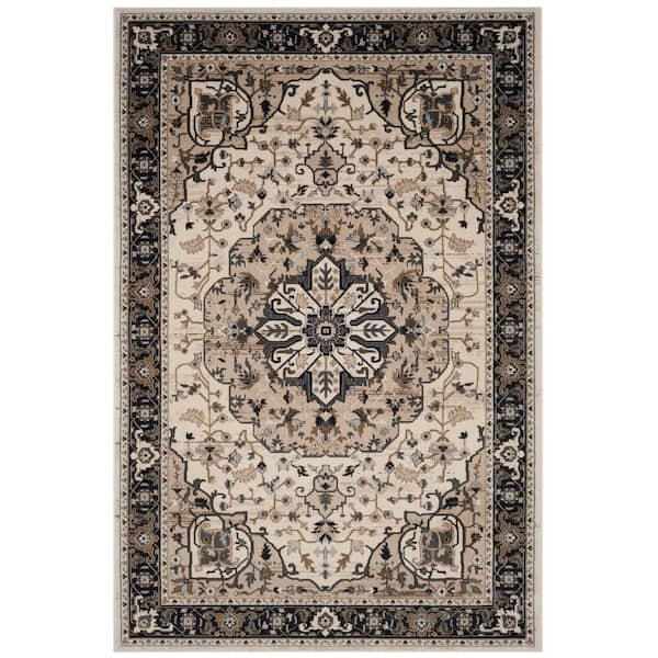 SAFAVIEH Lyndhurst Cream/Navy 6 ft. x 9 ft. Floral Medallion Speckled Area Rug