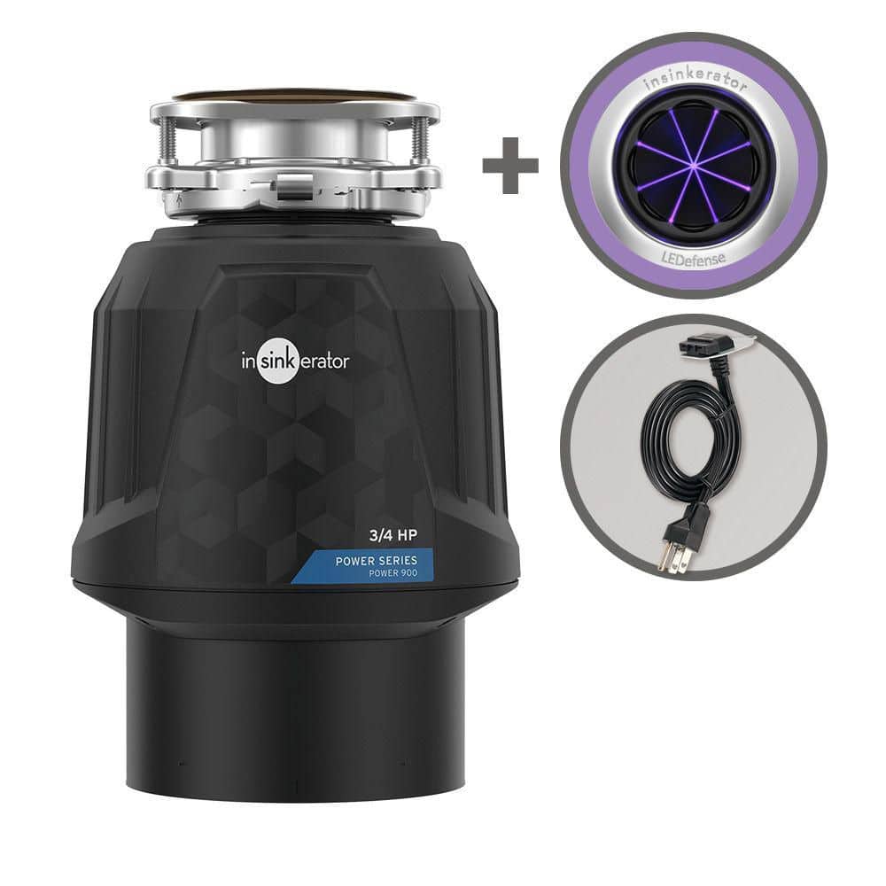 Power 900,3/4 HP Garbage Disposal, Continuous Feed Food Waste Disposer with EZ Connect Power Cord and LEDefense Flange