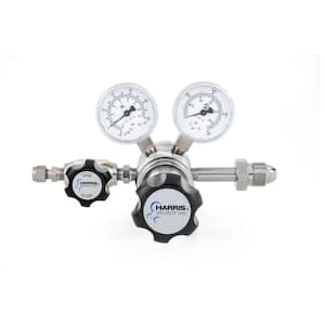 Nitrogen, Helium, Argon Specialty Gas Lab Reg., CGA 580, 1/4 in. Comp. Fitting, 2-Stage, Chrome-Plated, 0 psi - 50 psi