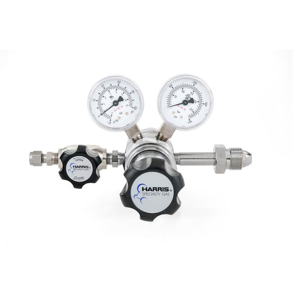 Harris Nitrogen, Helium, Argon Specialty Gas Lab Reg., CGA 580, 1/4 in. Comp. Fitting, 2-Stage, Chrome-Plated, 0 psi - 50 psi
