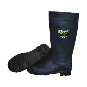 16 in. PVC Boot Unlined Black Upper and Sole Eva Insole Plain Toe Kick Off Spur Size 10