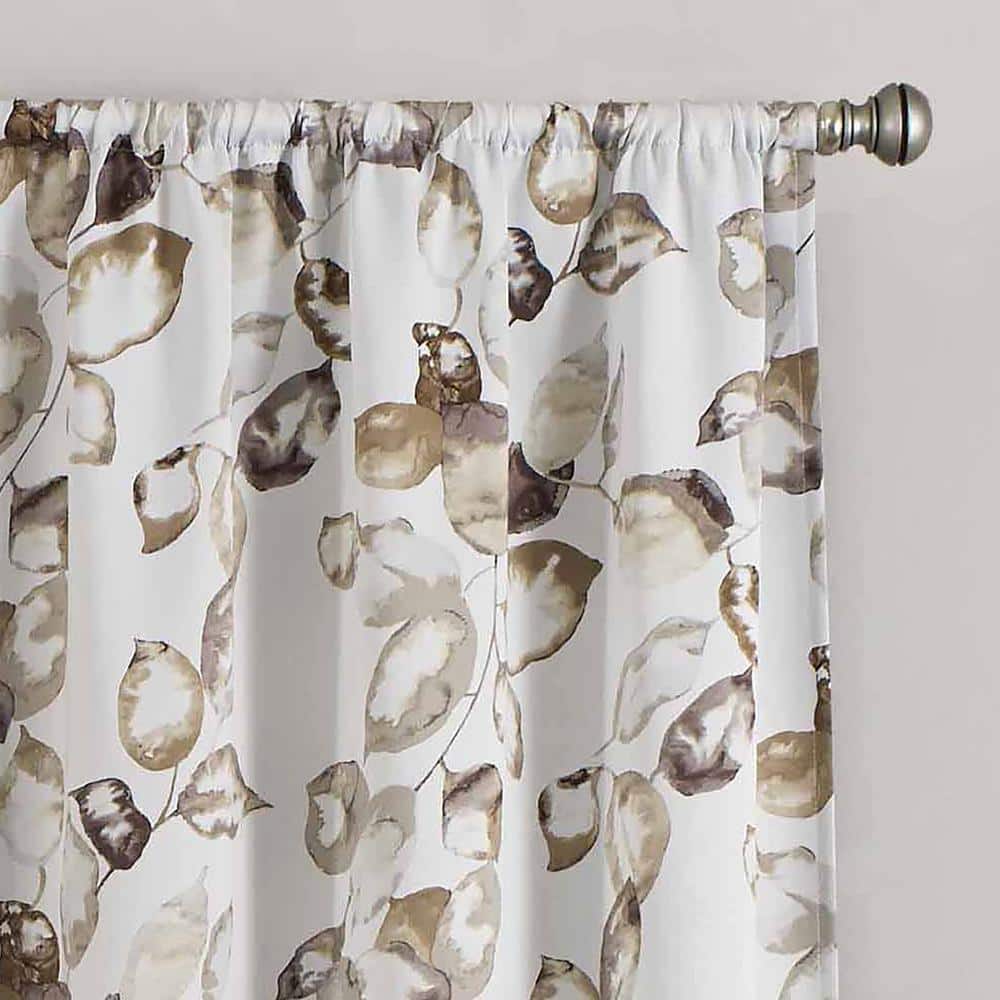 Blue Floral Polyester Room Darkening Curtain Panel